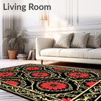 Crimson Floral Medallion Vintage Border Rug