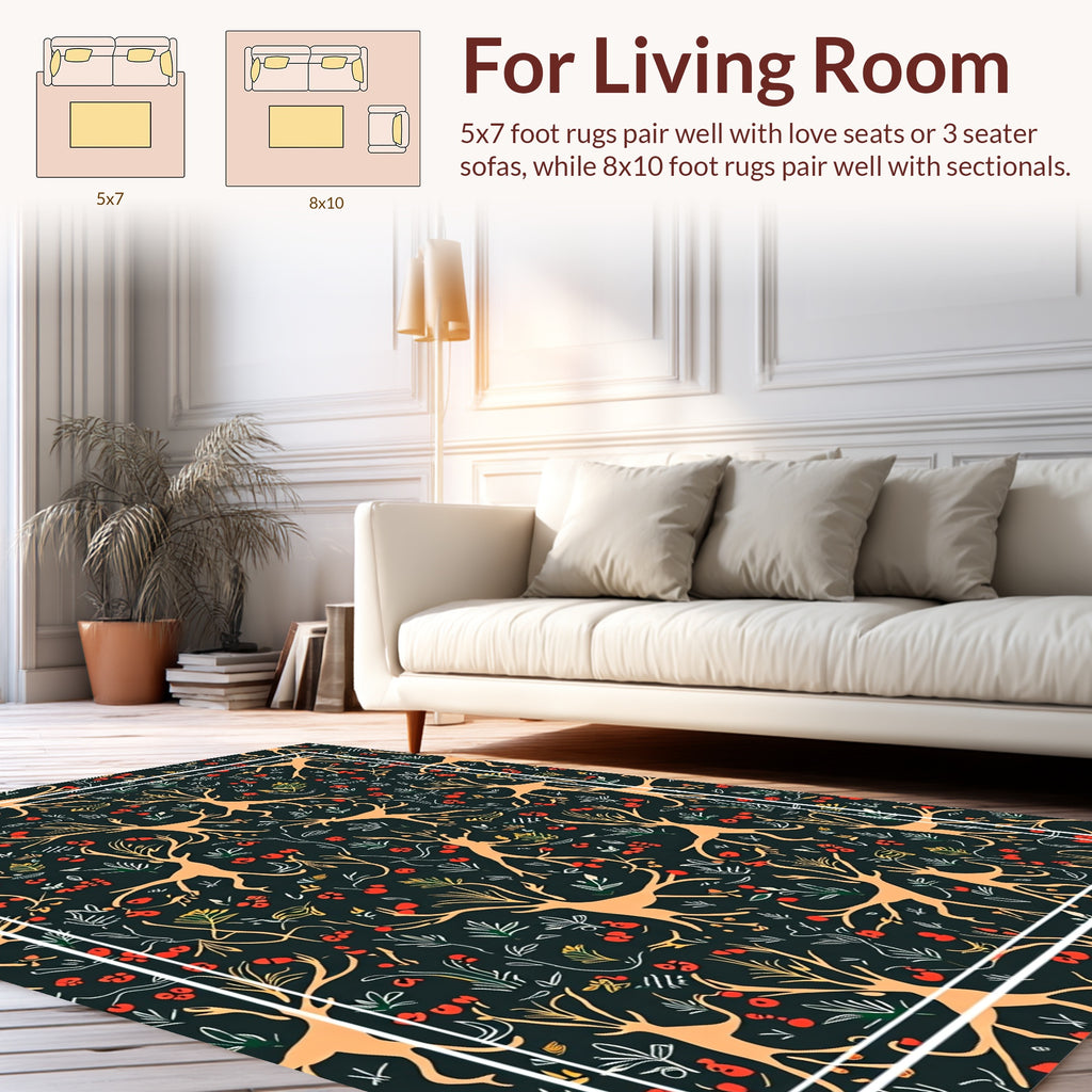 Whimsical Woodland Creatures and Berry Pattern Rug