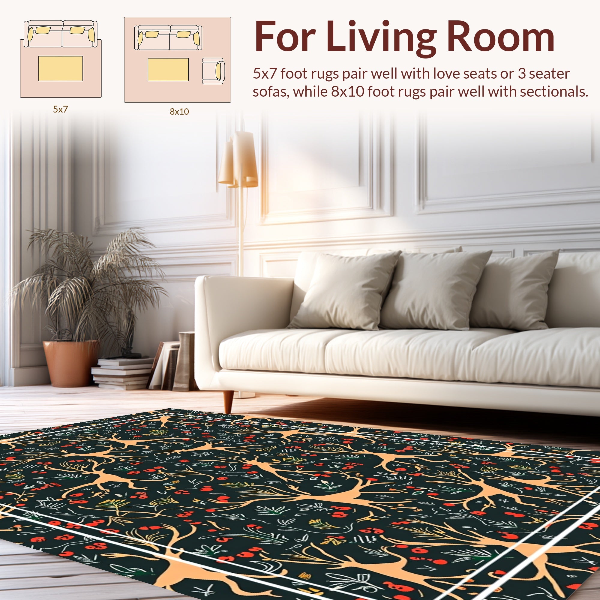 Whimsical Woodland Creatures and Berry Pattern Rug