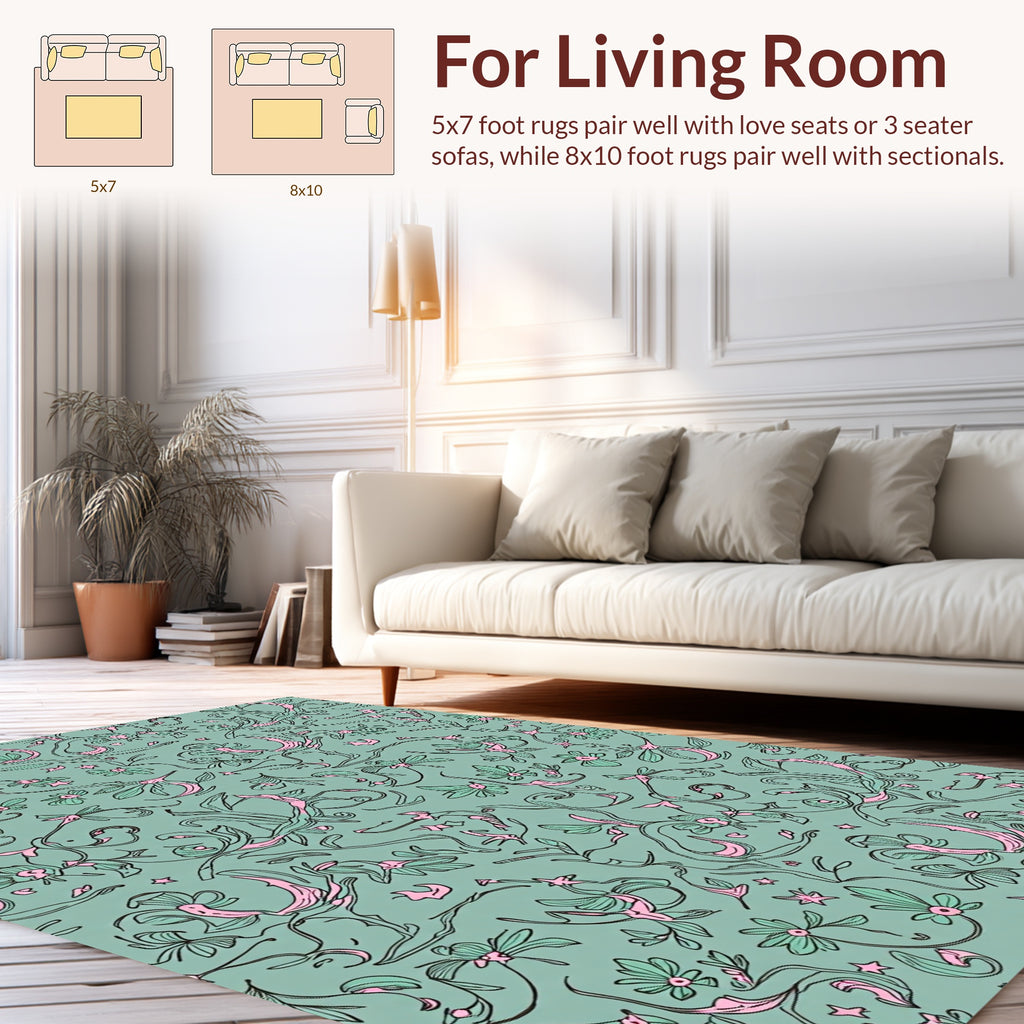 Whimsical Floral Vine Pattern Rug