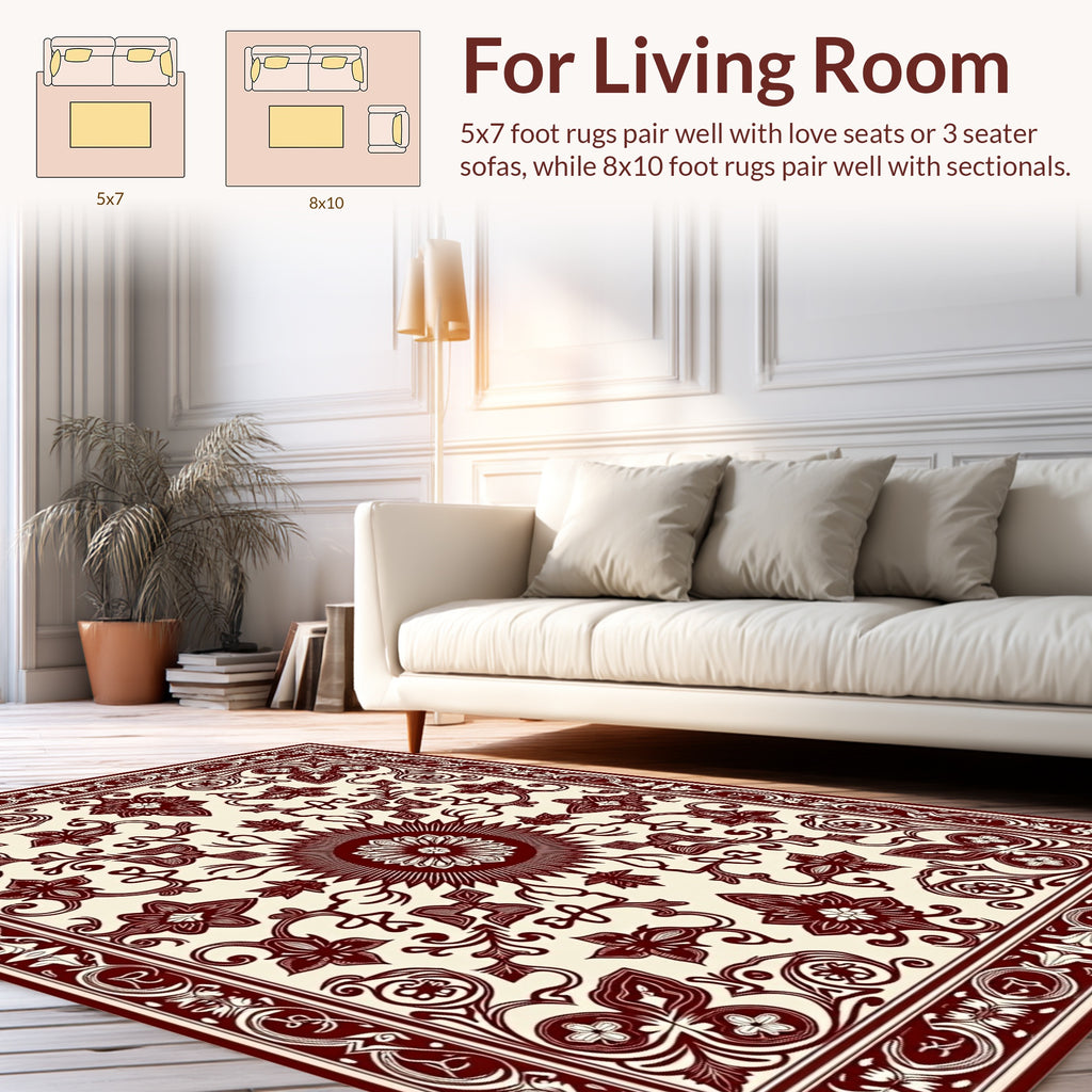 Intricate Floral Bordered Medallion Design Rug
