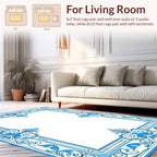Ornate Blue Floral Scroll Border Rug