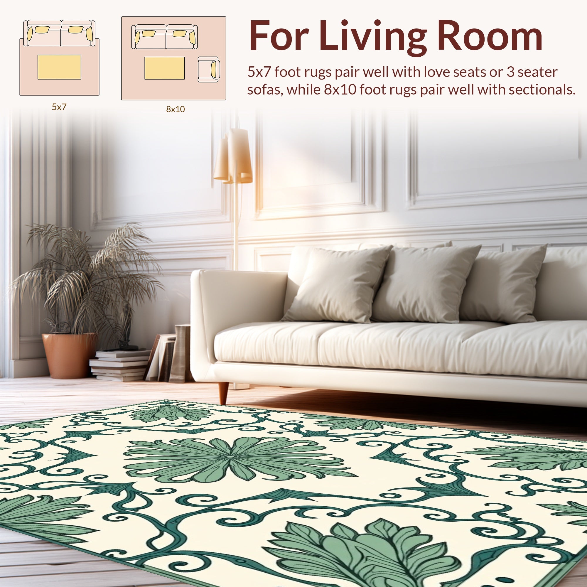 Elegant Teal Floral Scrollwork Design Rug