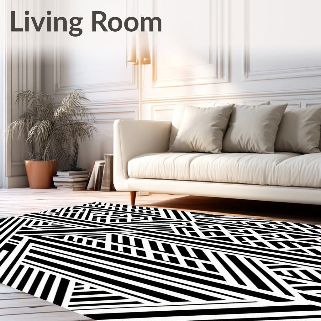 Abstract Black White Geometric Pattern Rug