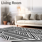 Abstract Black White Geometric Pattern Rug