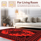Bold Red Black Floral Art Deco Rug
