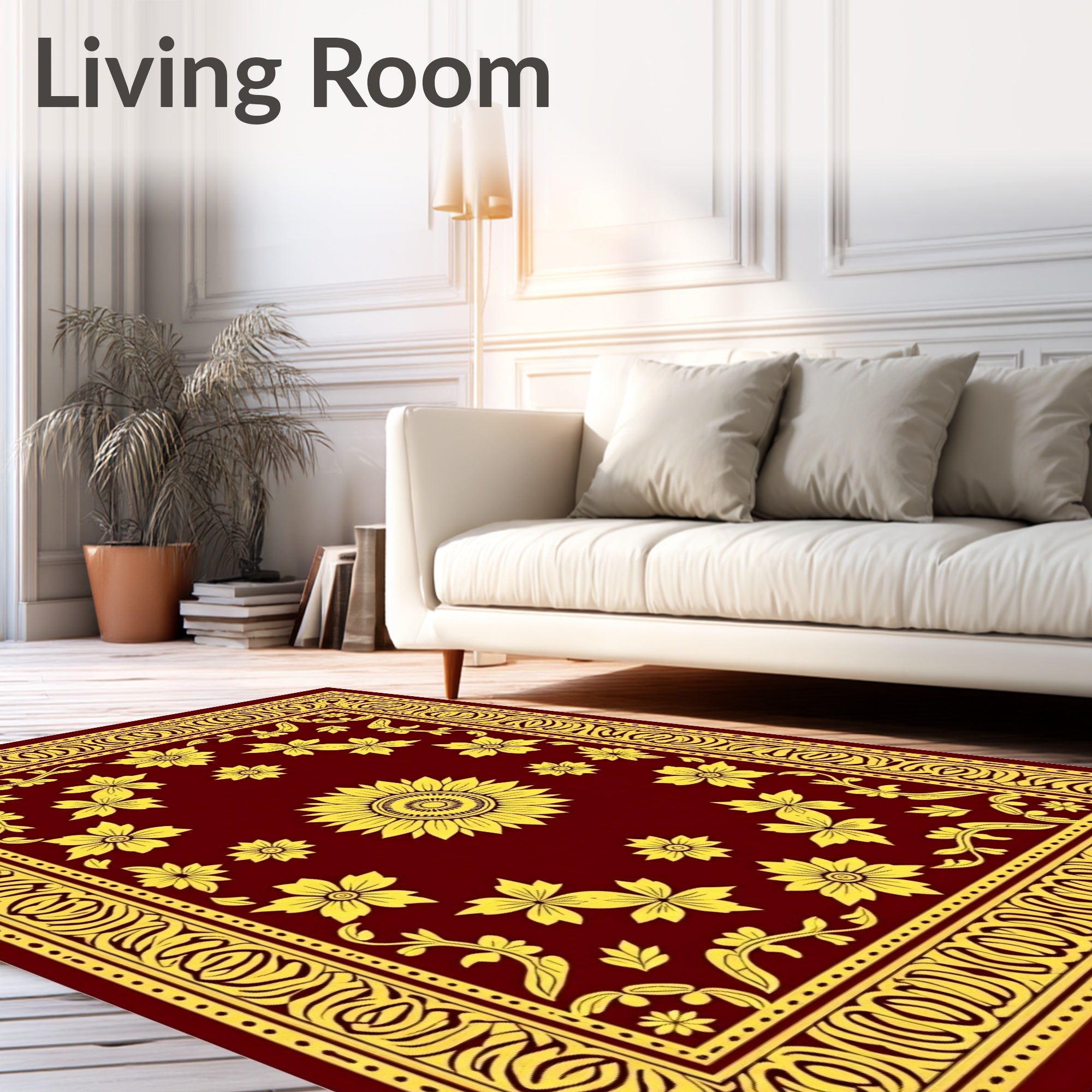 Rich Floral Bordered Sunflower Design Rug