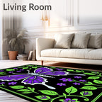 Vibrant Purple Butterfly Garden Illustration Rug