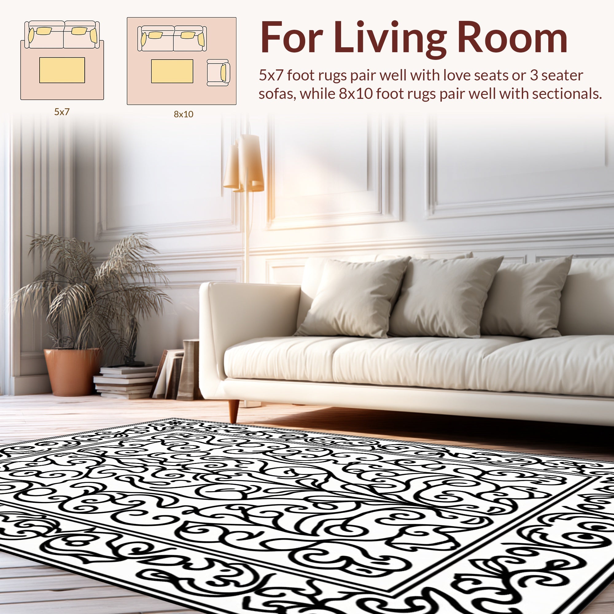 Classic Vine Scroll Frame Design Rug