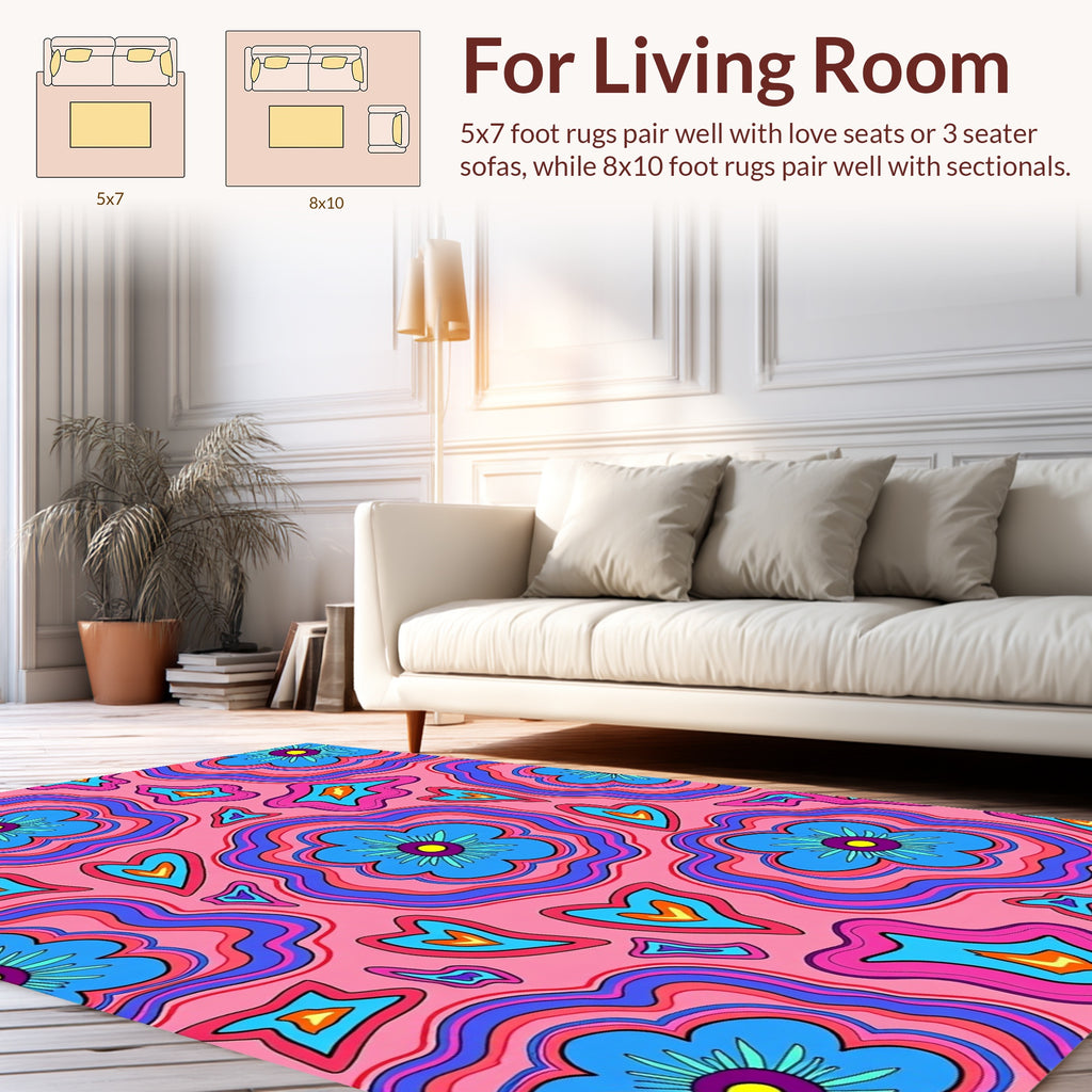 Groovy Pink Retro Floral Bloom Rug