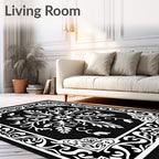 Floral Mandala Black White Intricate Rug