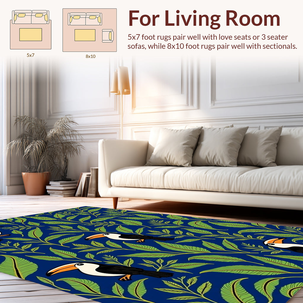 Tropical Toucan Leaf Pattern Rug