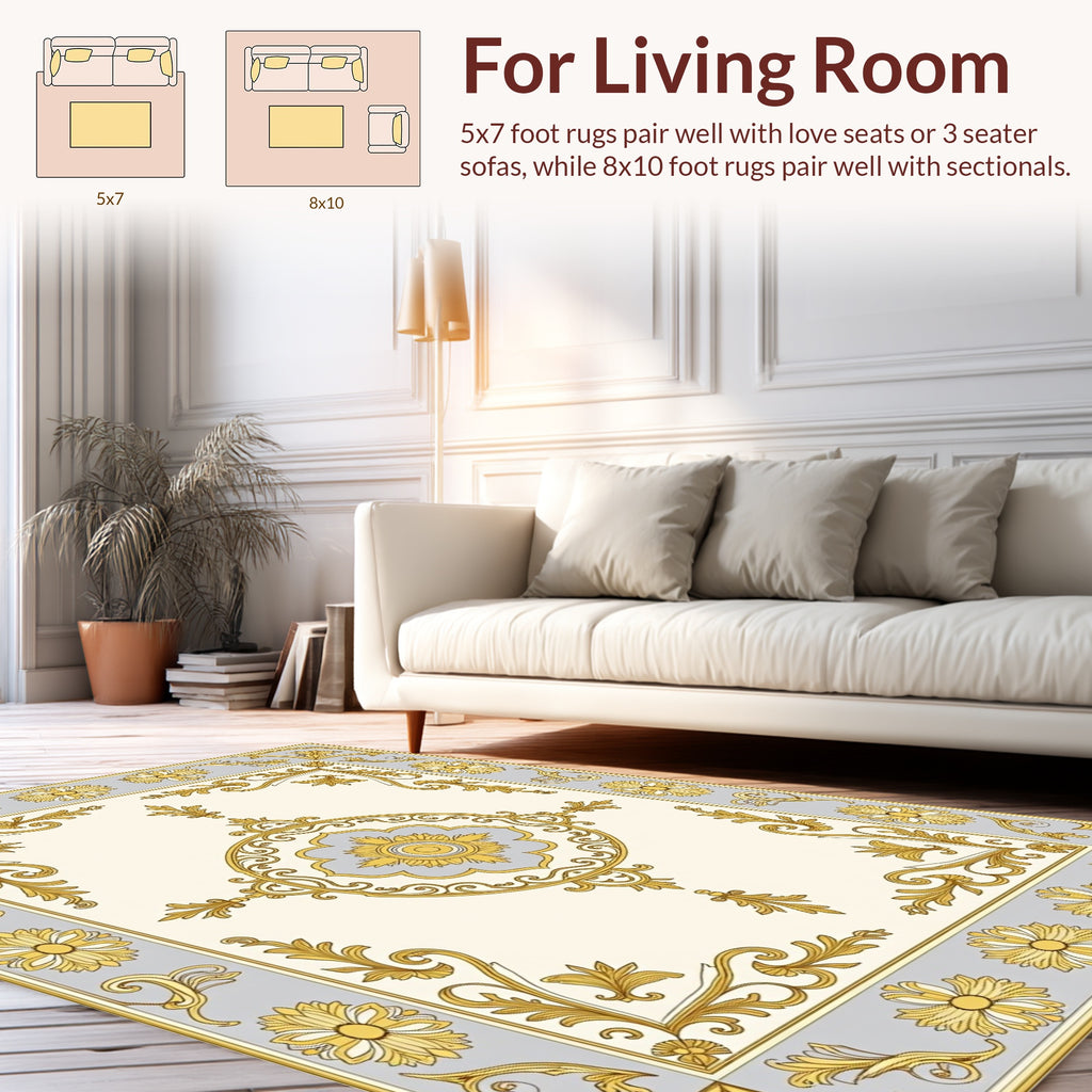Elegant Gold Gray Floral Medallion Rug