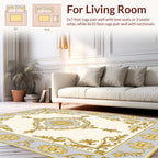 Elegant Gold Gray Floral Medallion Rug