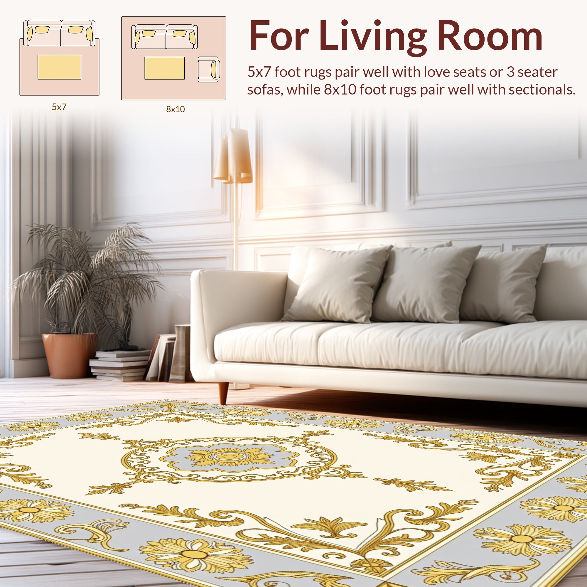 Elegant Gold Gray Floral Medallion Rug