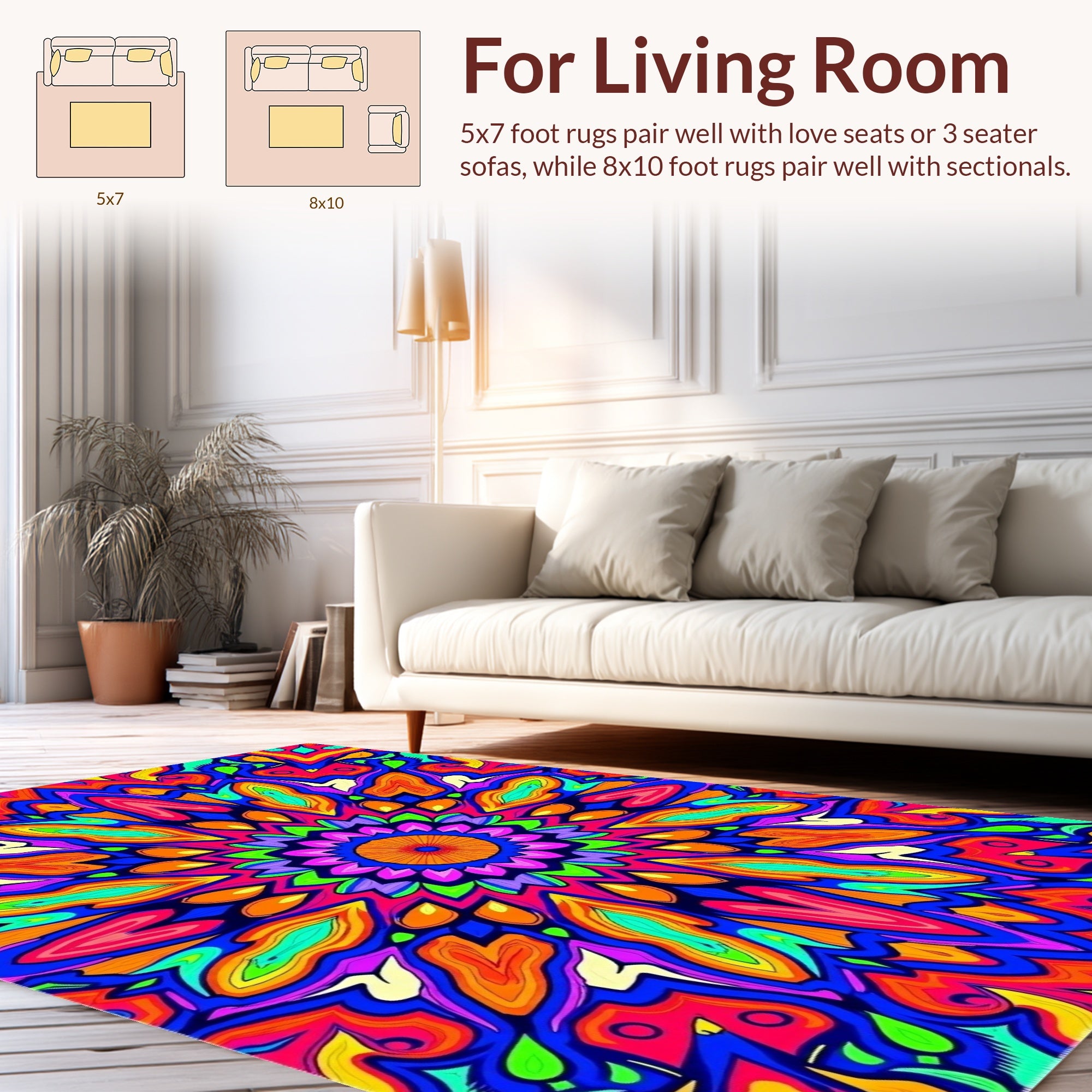Vibrant Psychedelic Abstract Mandala Design Rug