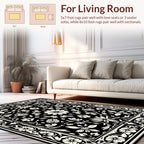 Classic Black White Floral Scroll Rug