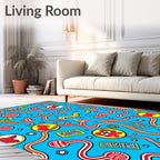 Bold Red Yellow Wavy Lines Icons Rug