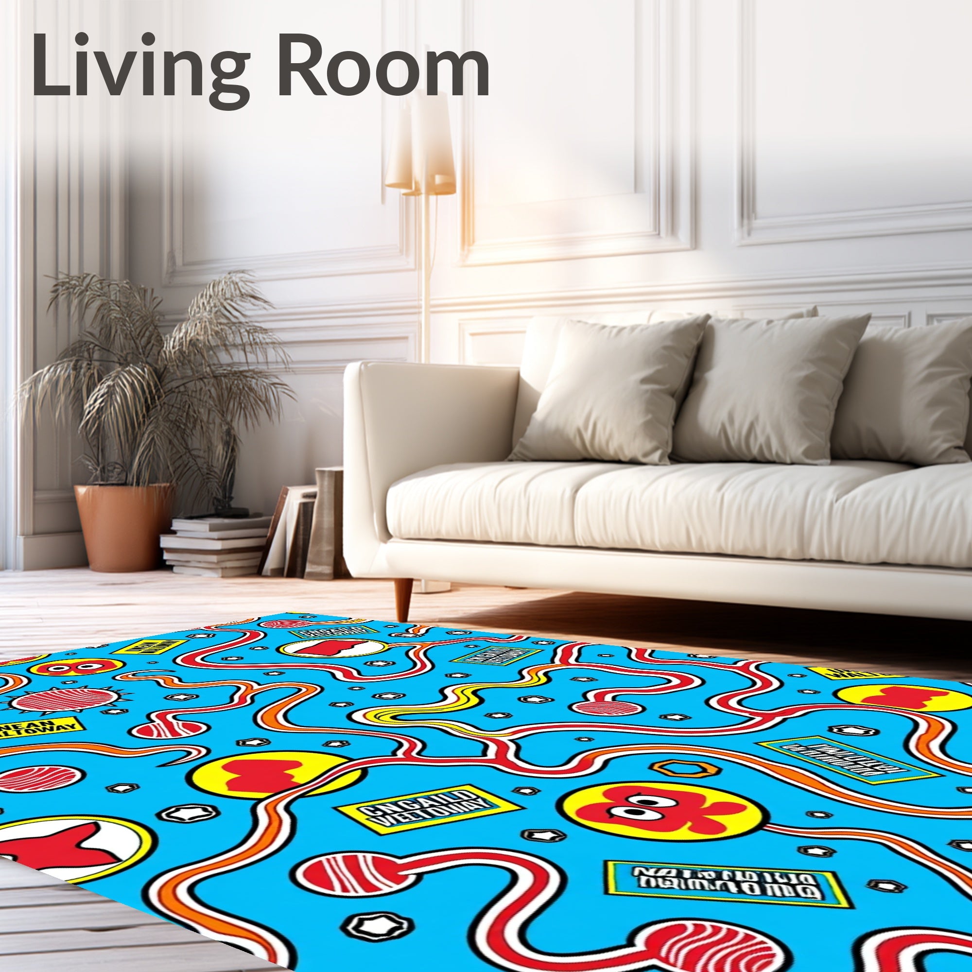 Bold Red Yellow Wavy Lines Icons Rug