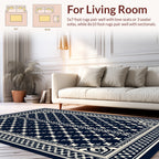 Geometric Navy Cream Medallion Pattern Rug