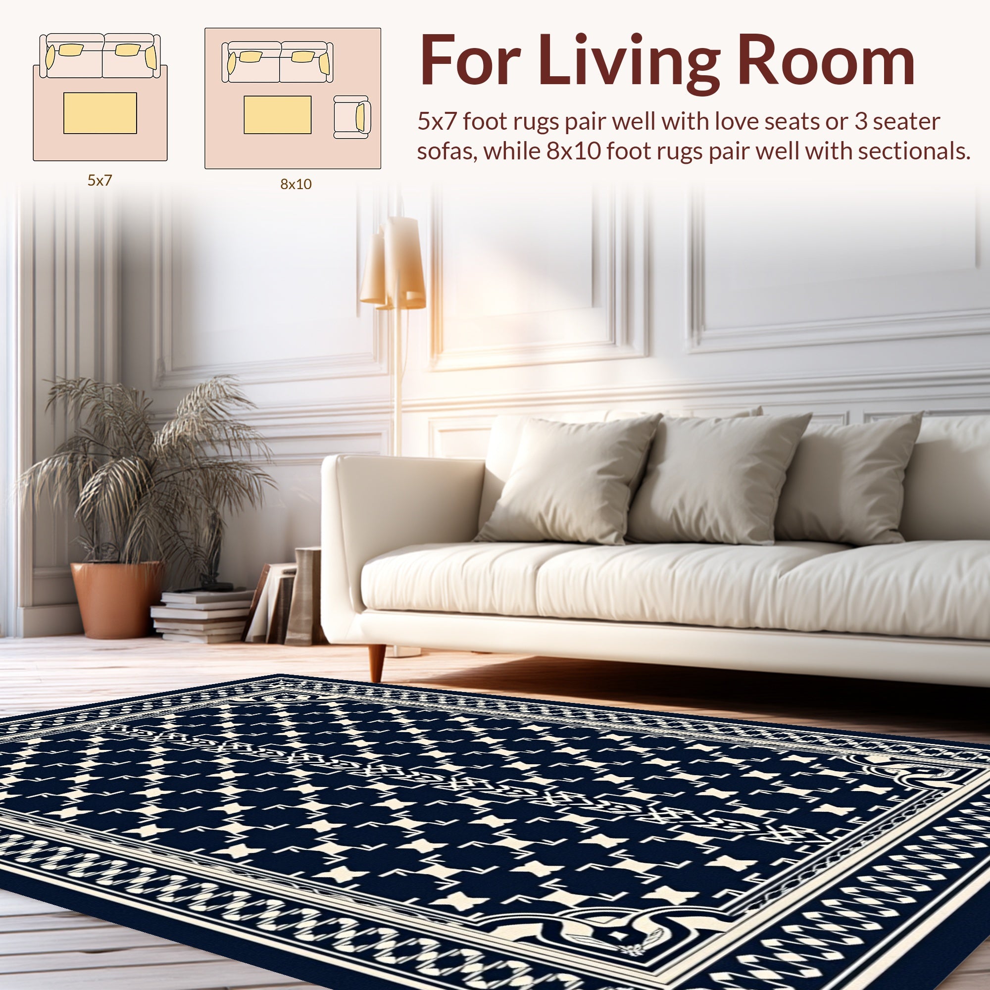 Geometric Navy Cream Medallion Pattern Rug