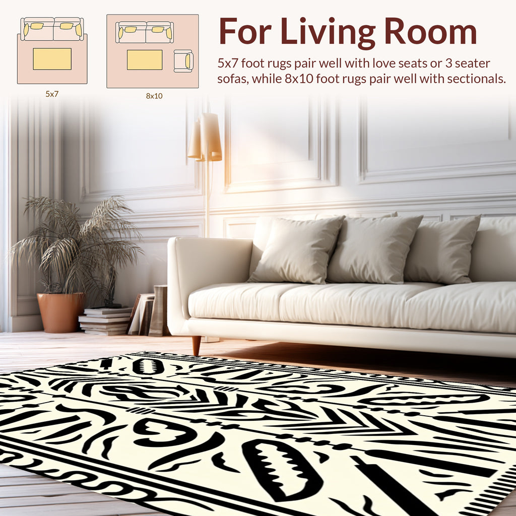 Bold Tribal Shapes Black Ivory Rug