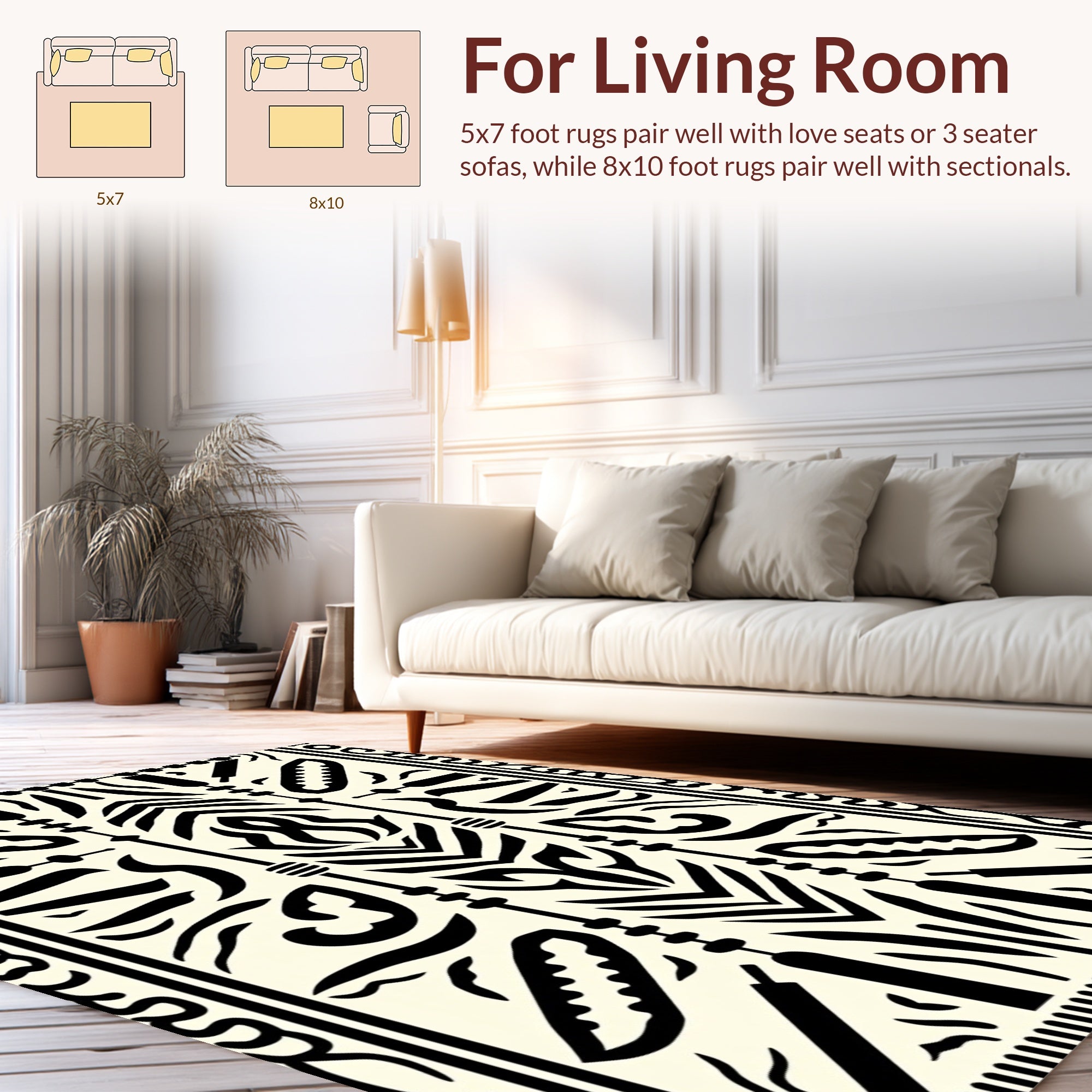 Bold Tribal Shapes Black Ivory Rug