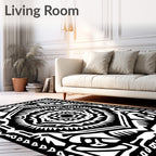 Intricate Black White Mandala Design Rug