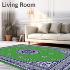 Vibrant Green Blue Floral Medallion Rug