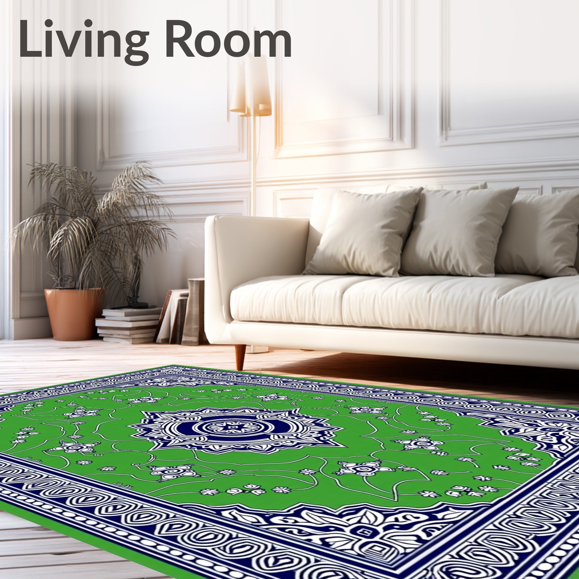 Vibrant Green Blue Floral Medallion Rug