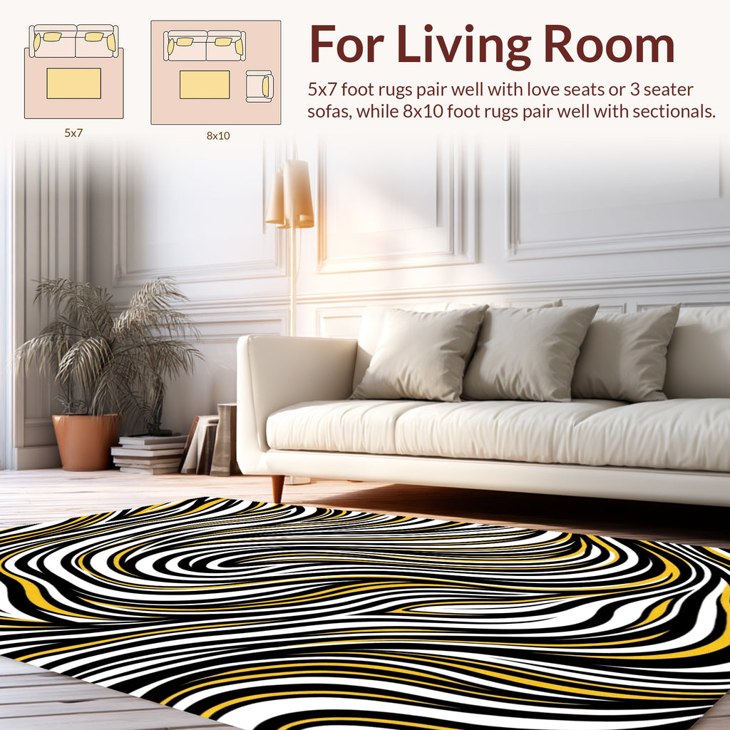 Bold Black Yellow Wavy Stripes Rug
