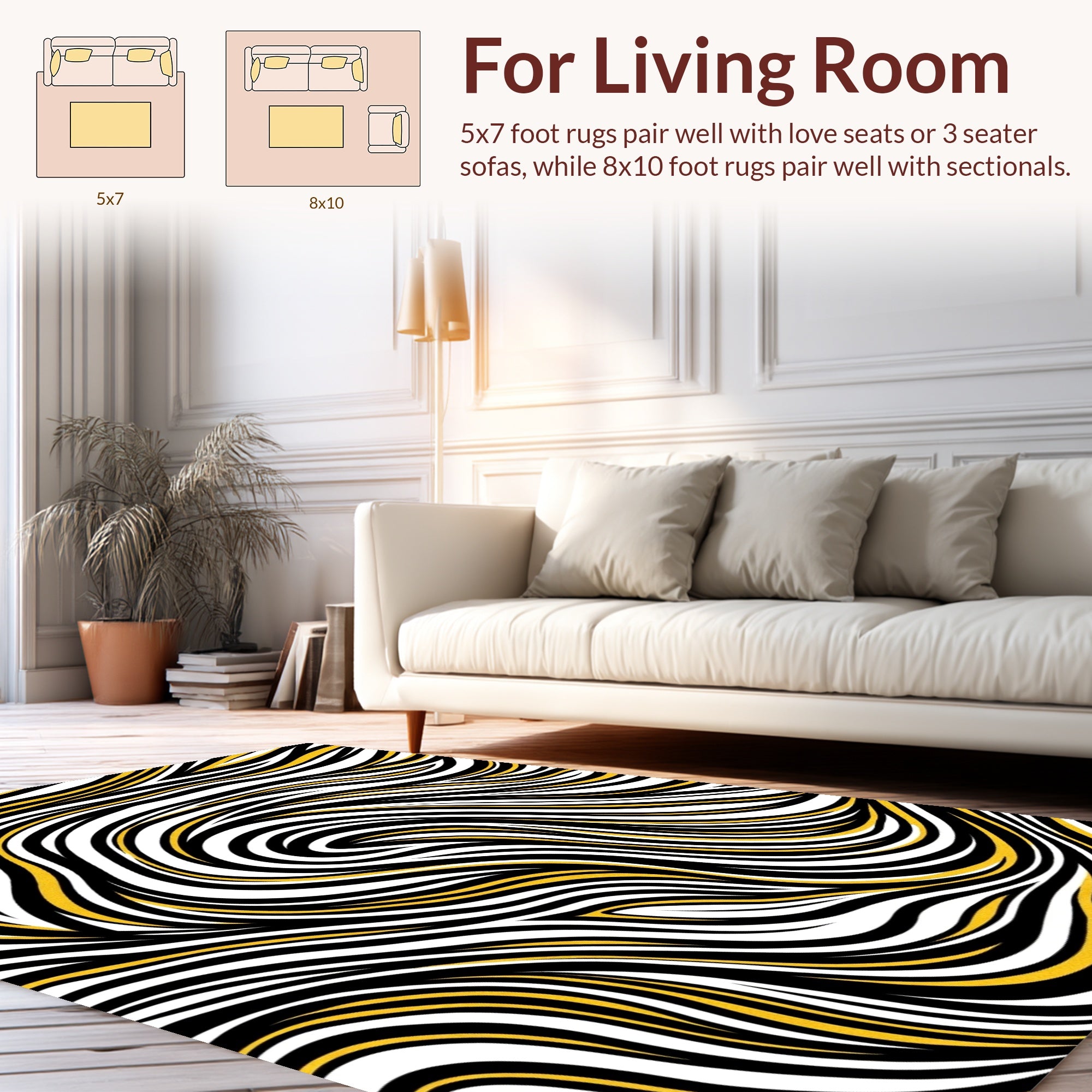 Bold Black Yellow Wavy Stripes Rug