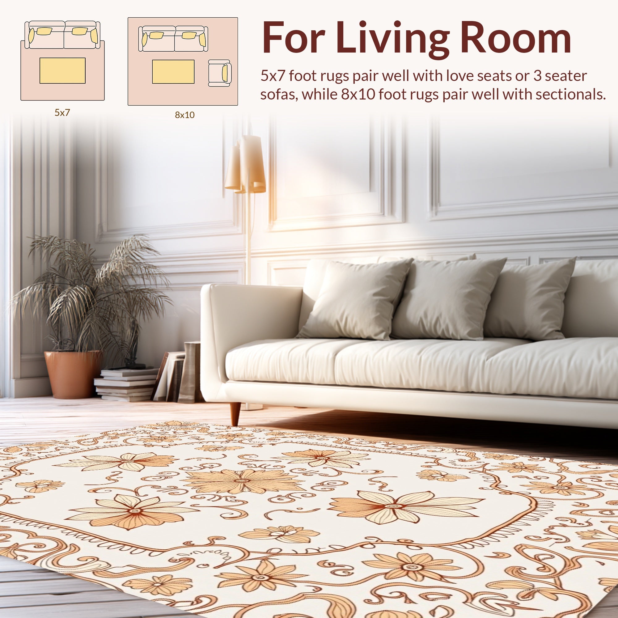 Vintage Floral Patterned Beige Rug