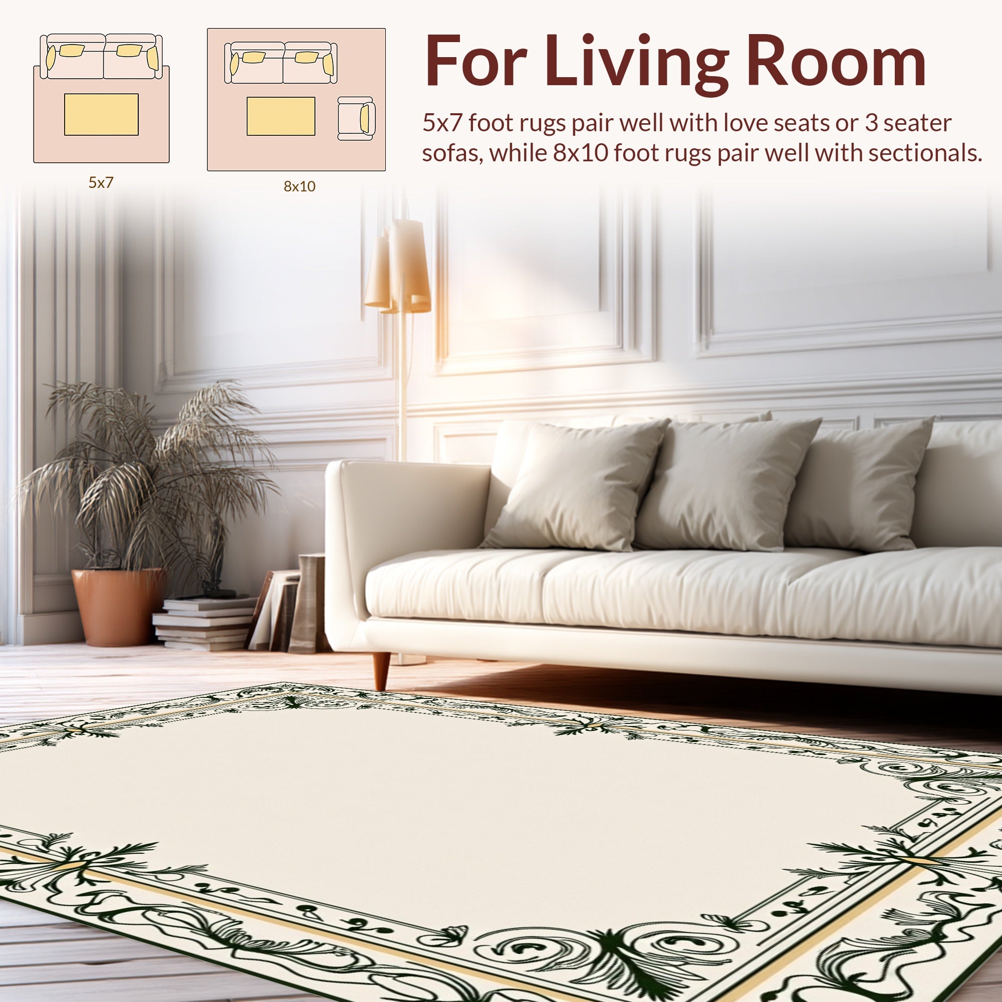 Ornate Vine Pattern Border Rug