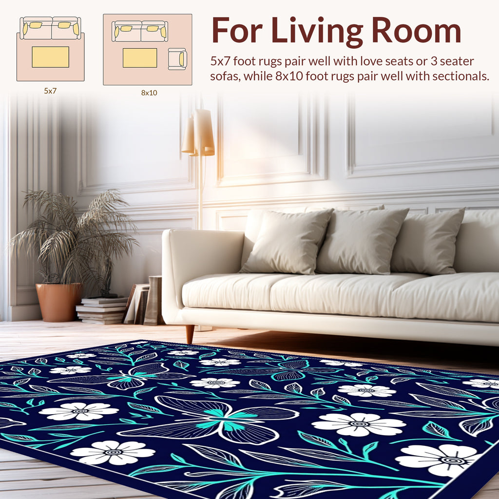 Whimsical butterflies and floral pattern Rug