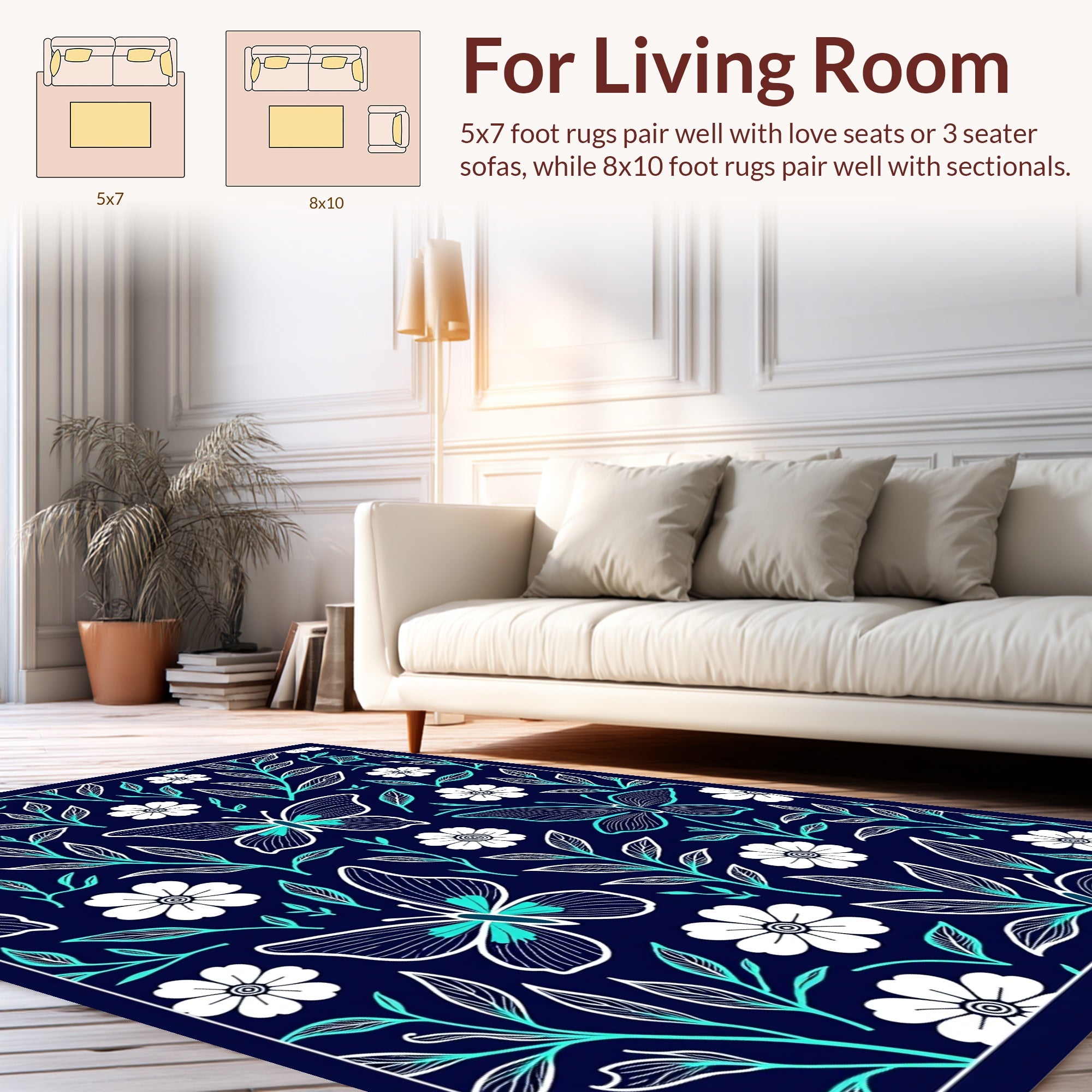 Whimsical butterflies and floral pattern Rug