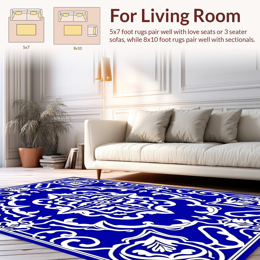Intricate Cobalt Blue Floral Motif Rug