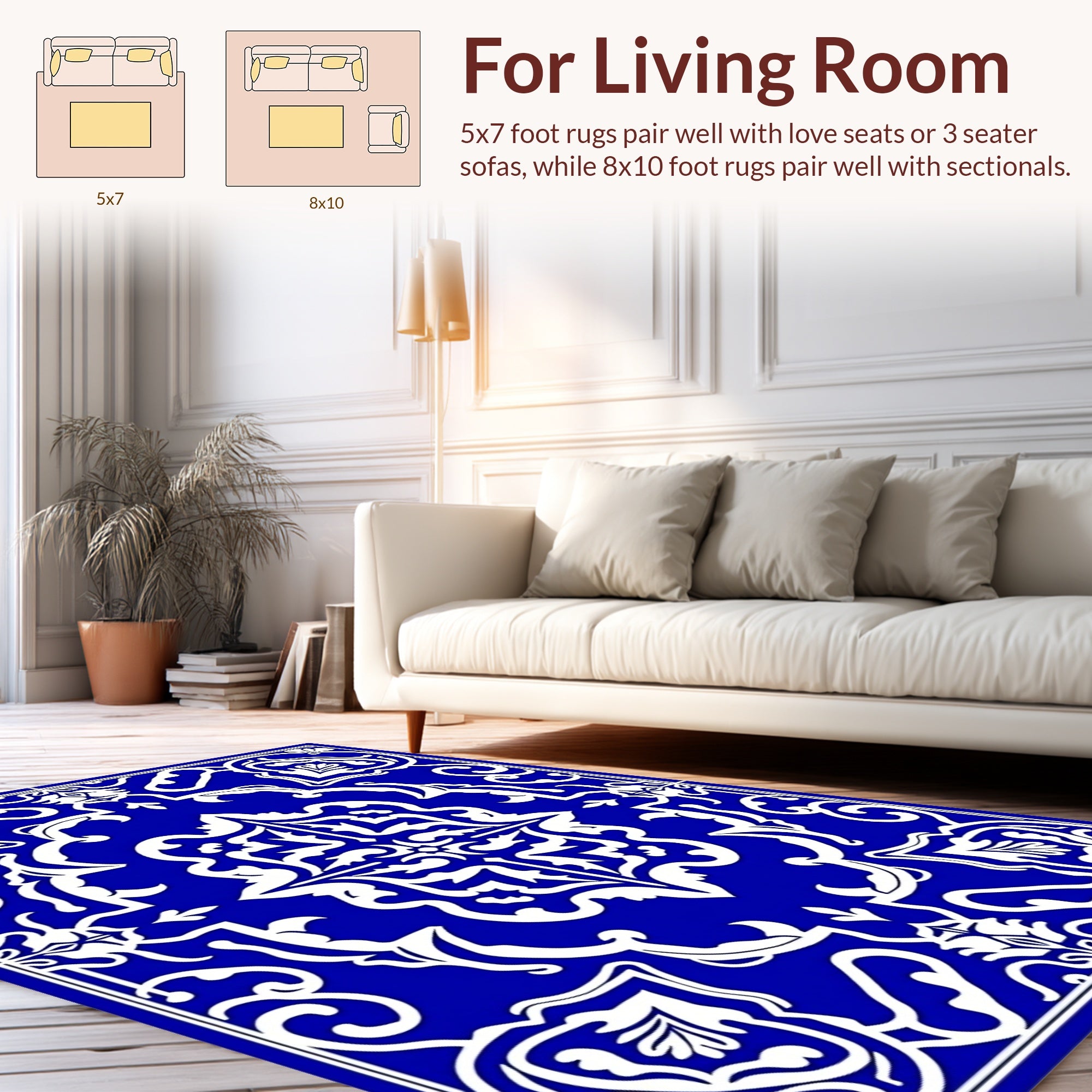 Intricate Cobalt Blue Floral Motif Rug