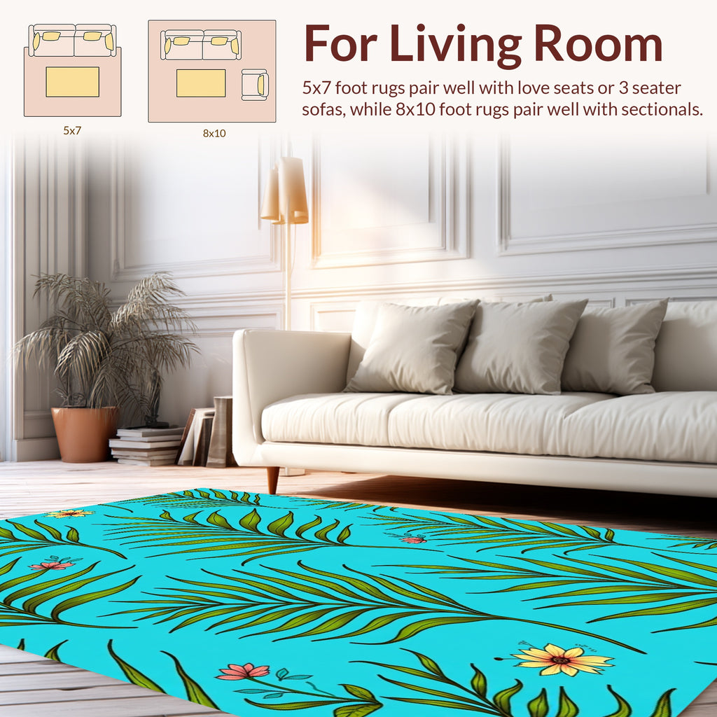 Tropical Palm Leaf Flower Pattern Rug