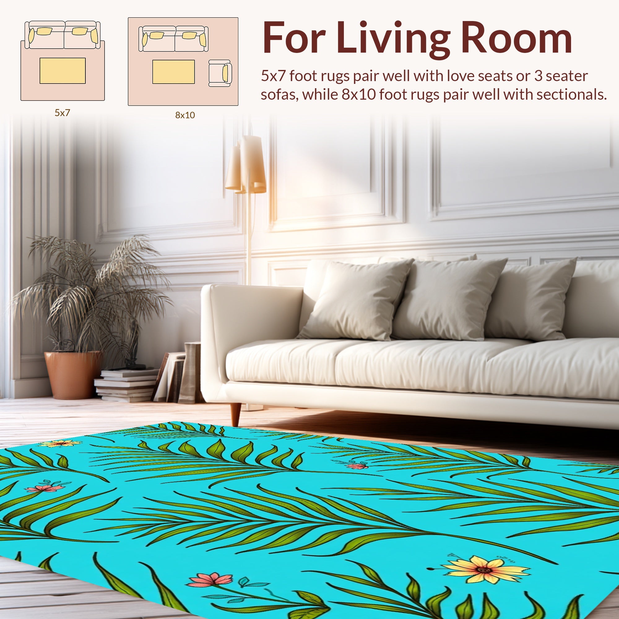 Tropical Palm Leaf Flower Pattern Rug