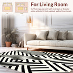 Abstract Black White Maze Pattern Rug