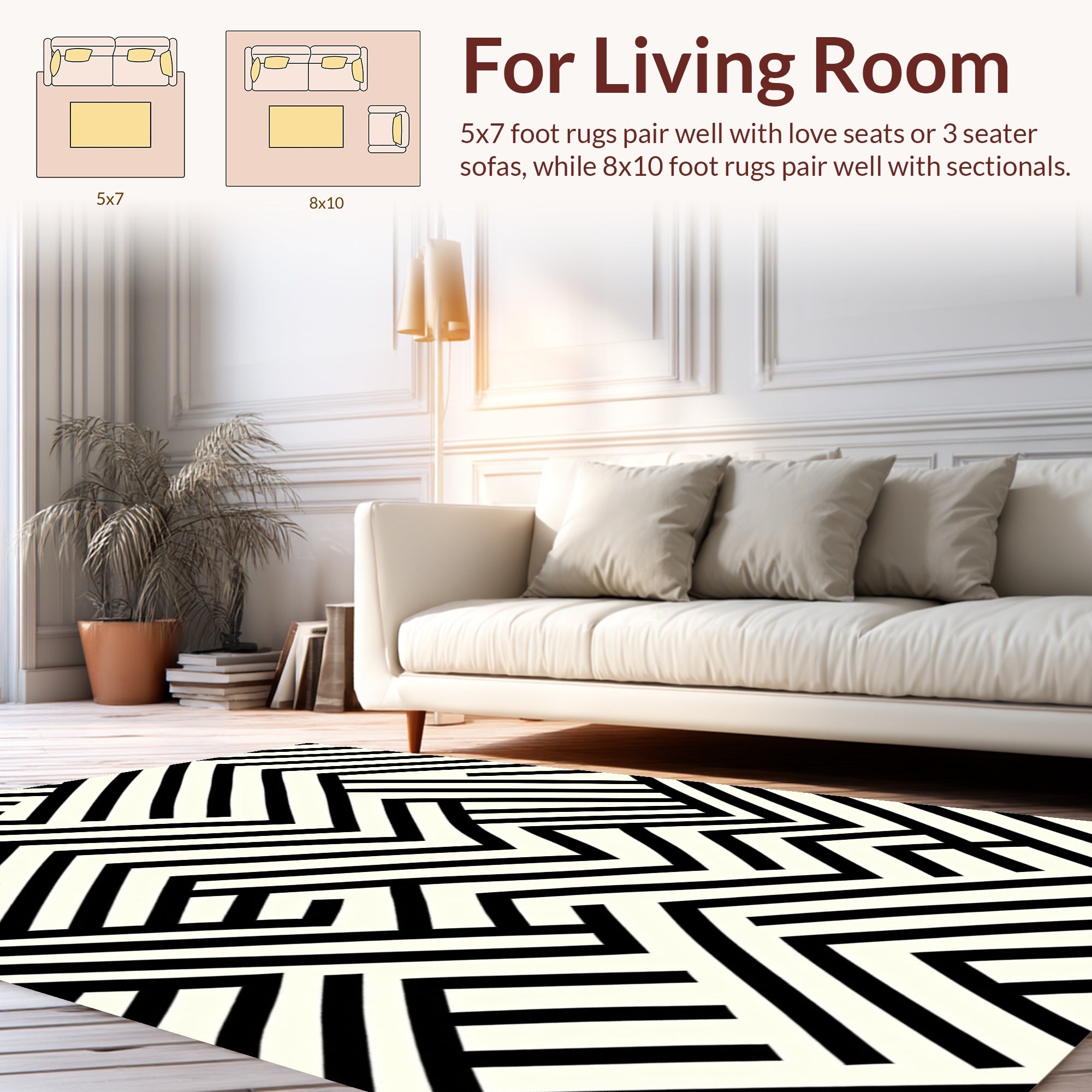 Abstract Black White Maze Pattern Rug