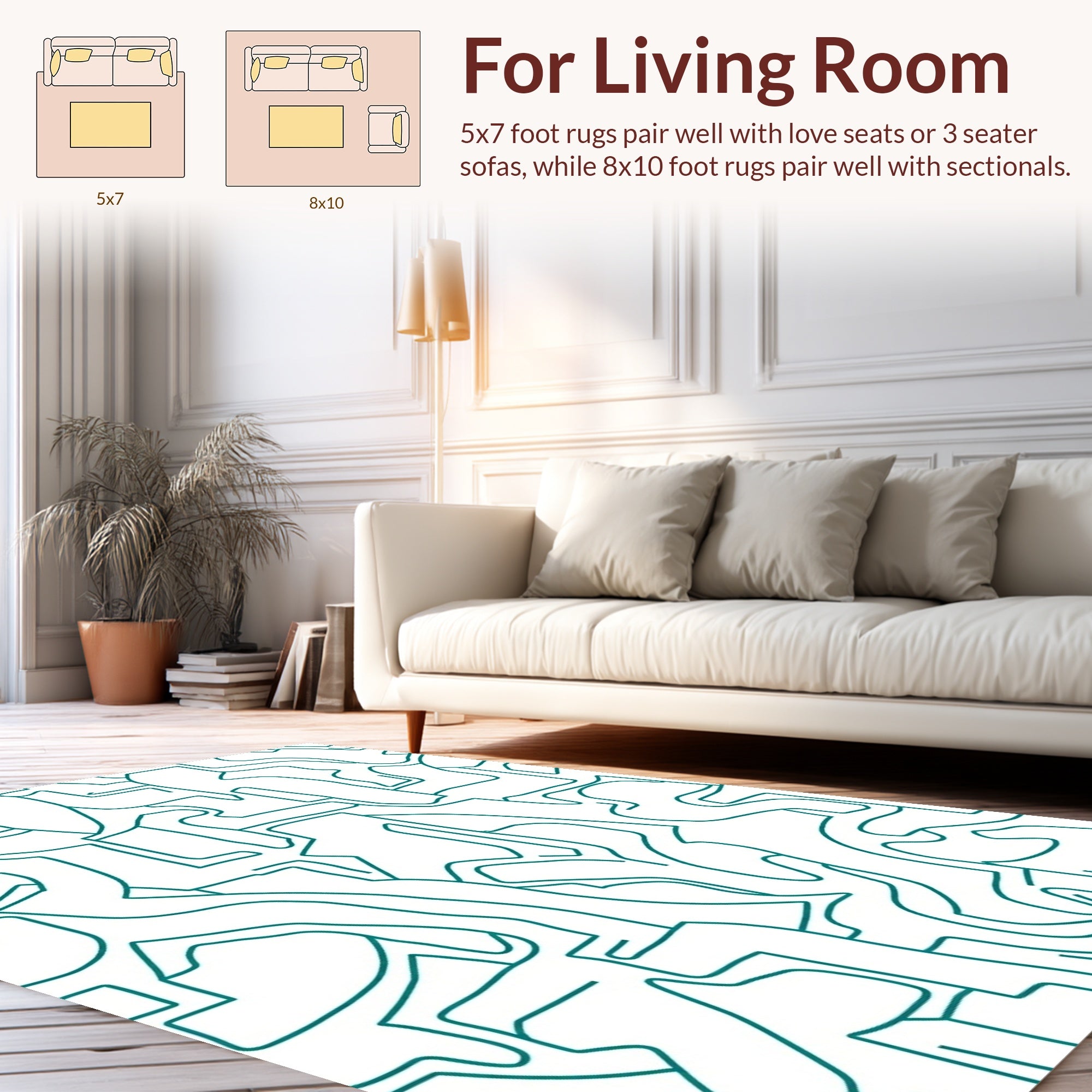 Abstract Teal Hand Drawn Lines Design Rug
