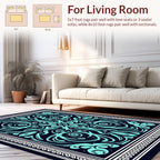 Teal Abstract Tribal Floral Pattern Rug