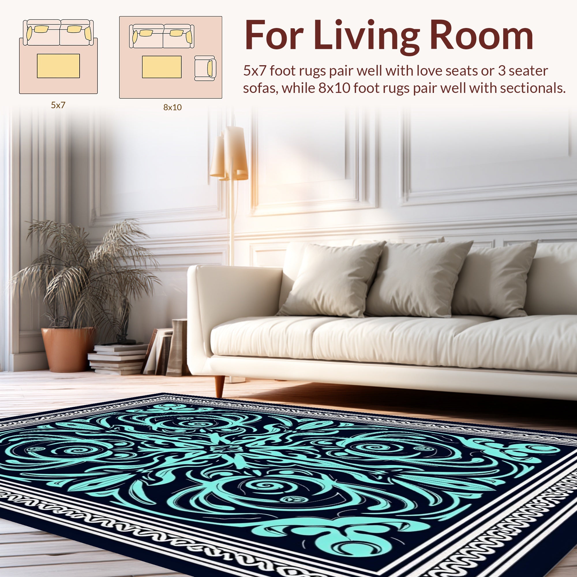 Teal Abstract Tribal Floral Pattern Rug