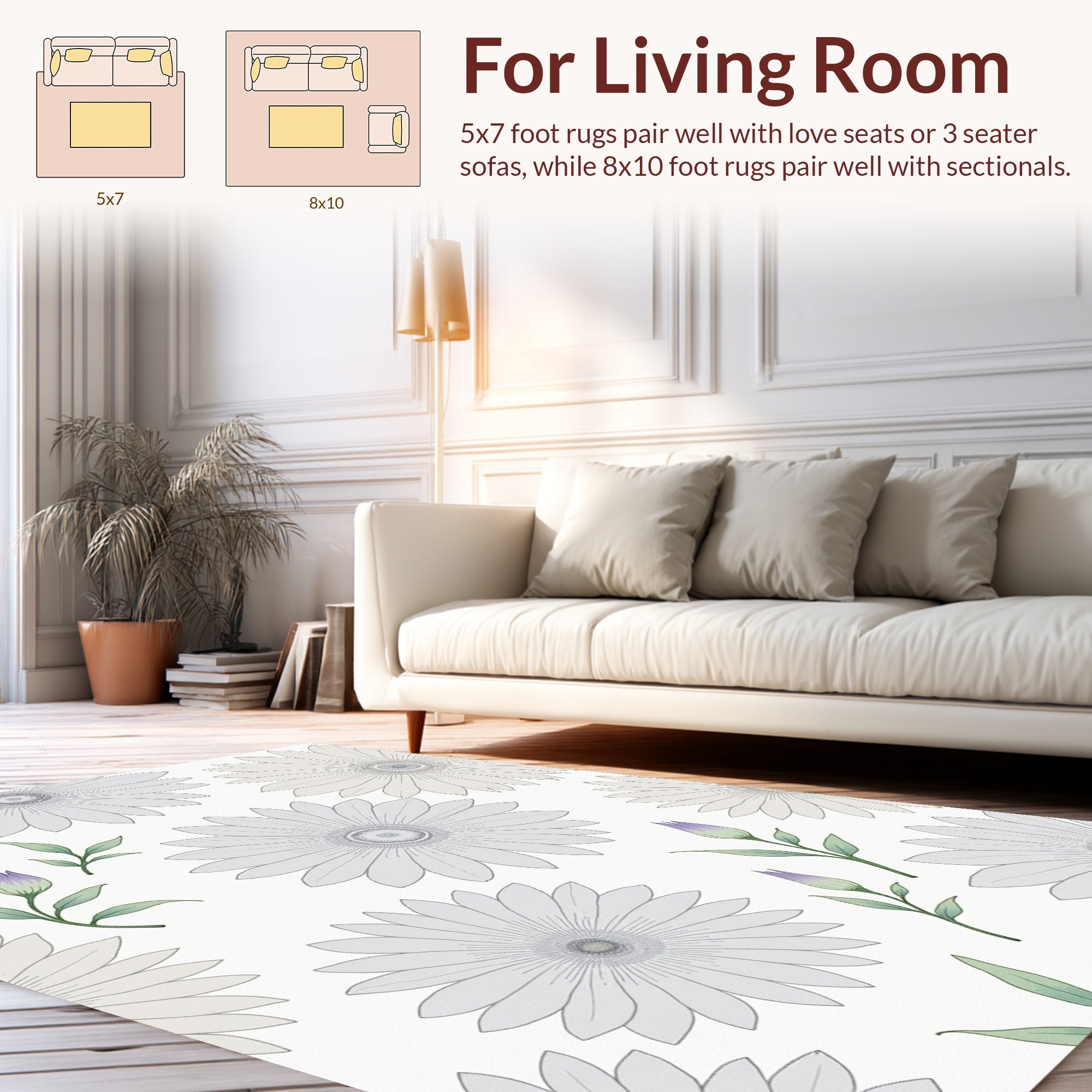 Soft Floral Bloom Pattern Design Rug