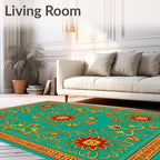 Teal Red Gold Floral Medallion Rug