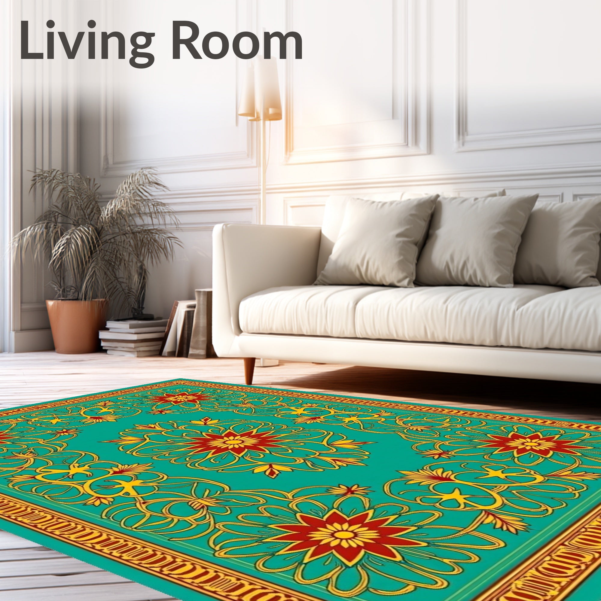 Teal Red Gold Floral Medallion Rug