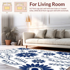 Navy Blue Floral Sprig Pattern Rug