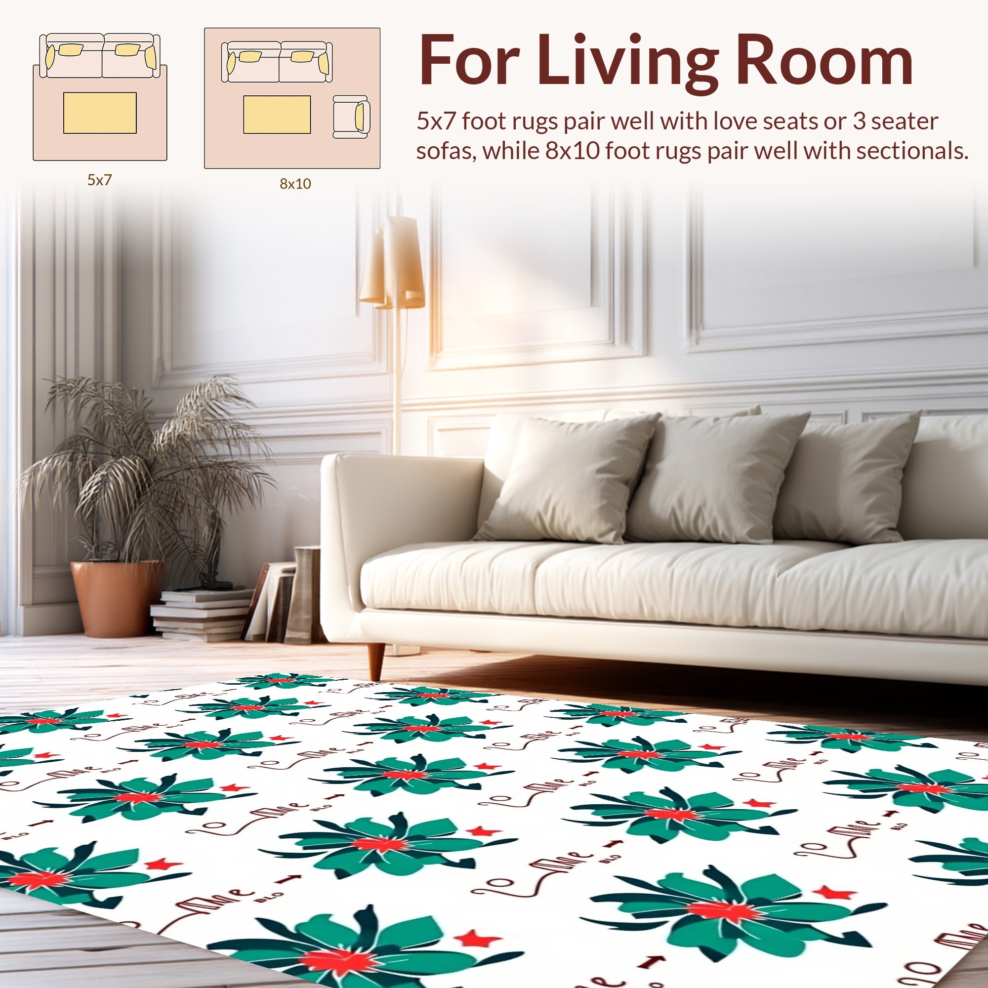 Floral Pattern With Red Star Accents Rug